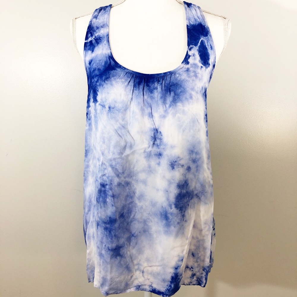 Bobeau Tie Dye Racer Back Tank in Blue White Sz M - Picture 1 of 8